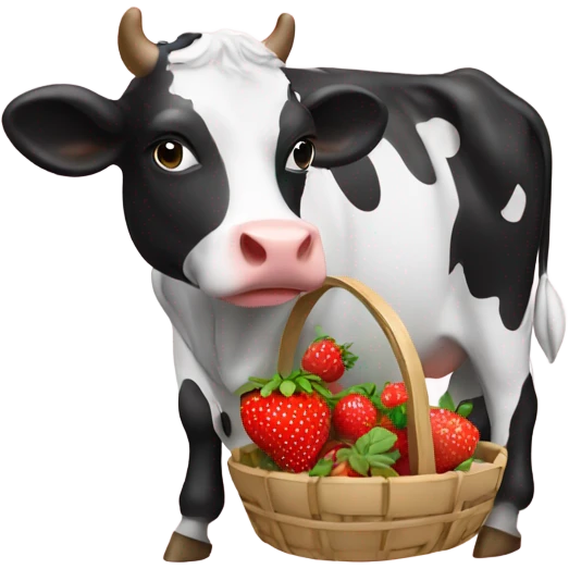 Black and white cow with a strawberry basket emoji
