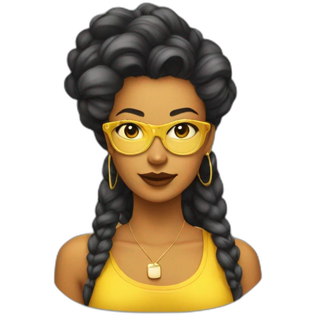 y2k trendy woman looking very hip and stylish from the waist up with yellow neutral skin emoji