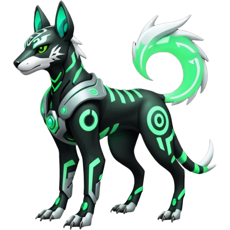 Black and green cyberpunk intricate neon glowing grey white futuristic cyborg-Houndoom-Tigress-Luxray-Gryphon-fusion (full body) emoji