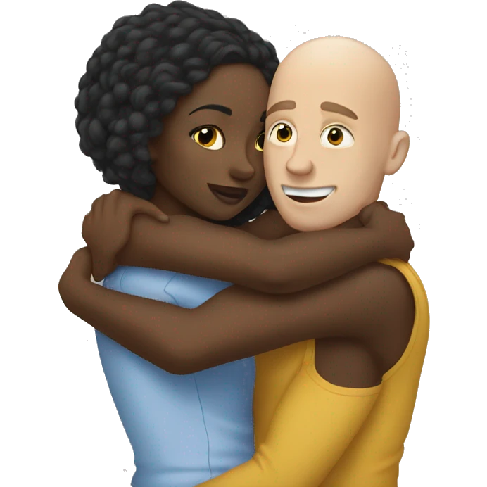 Black girl hugging a bald white guy emoji