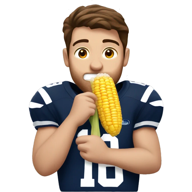 Penn state fan with brown hair eating corn emoji