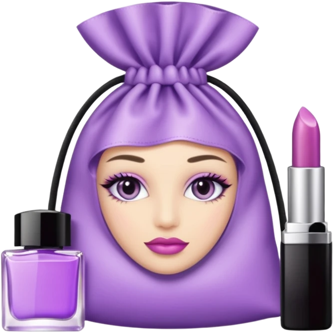 cosmetics (lipstick, perfume, mascara,..) in a lavender blink bag emoji