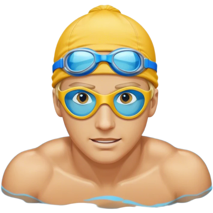 blond man swimmer with blue goggles and cap emoji