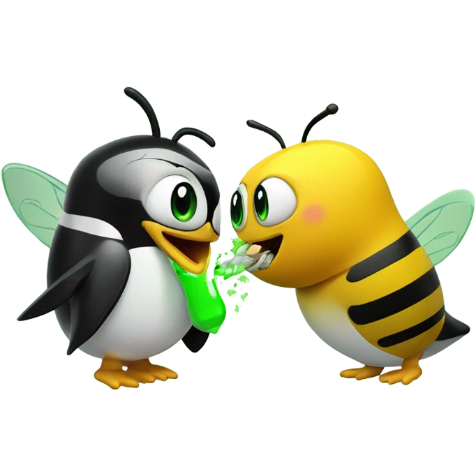 Bee and penguin smoking green emoji