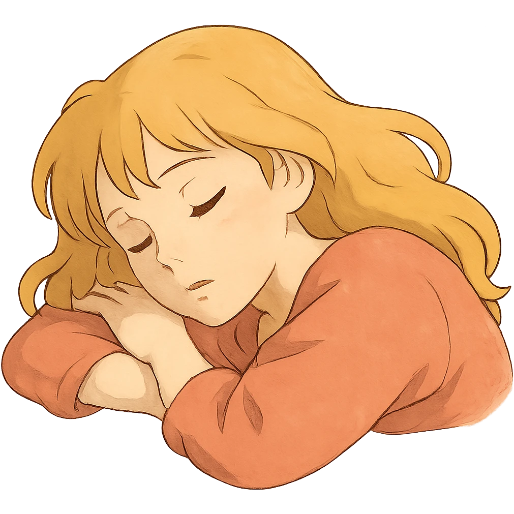 ghibli style woman with blonde hair sleeping emoji