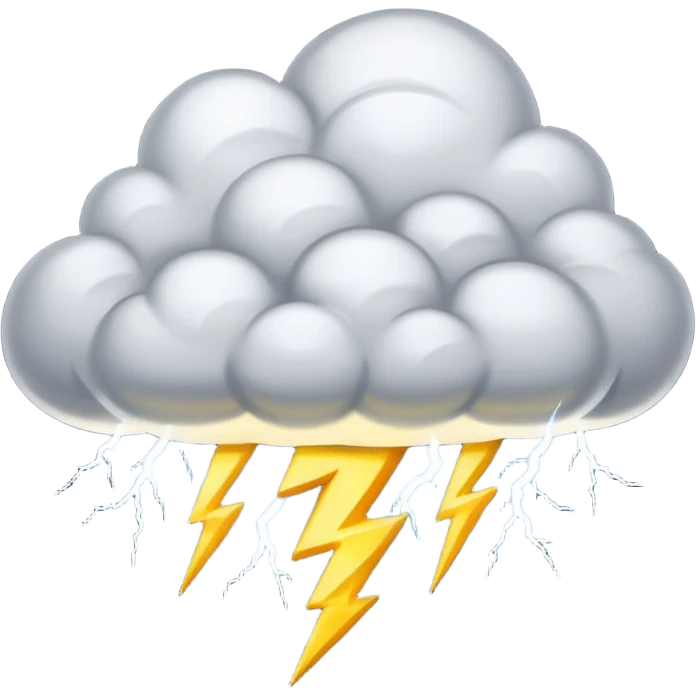 A thick thundercloud flashing with bright lightning emoji