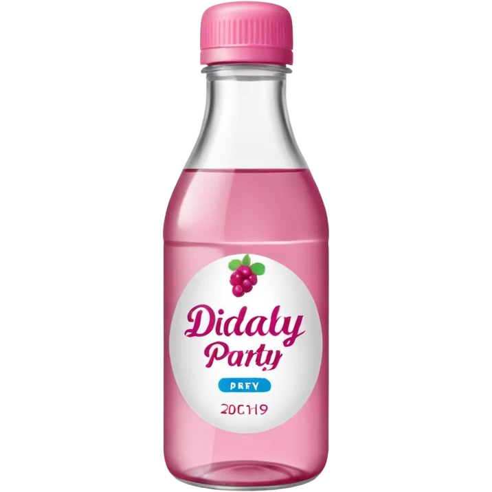 realistic Johnson and Johnson style bottle pink cap pink logo clear bottle with berry logo with diddy party written and a berry on top bottle emoji