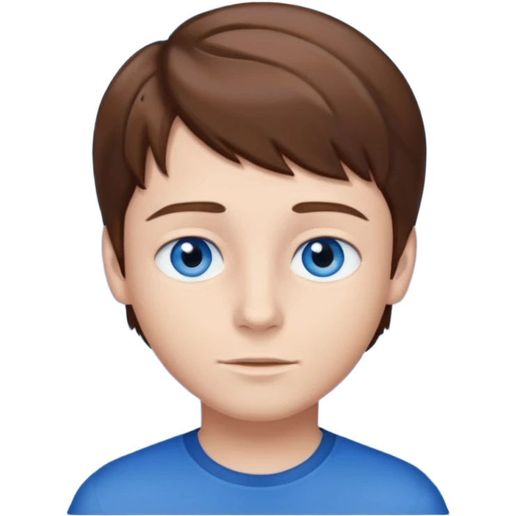 Crie um menino com cabelo castanho escuro com os olhos azuis um menino branco com olho azul  emoji