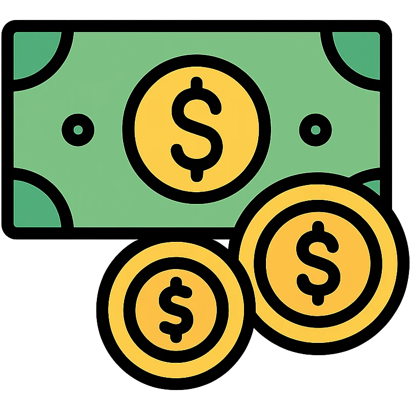 money, cash, dollar bills, coins, wealth in color outline icon style emoji