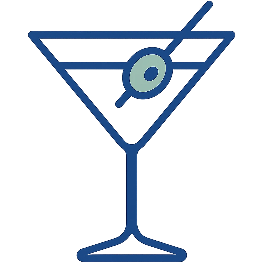 classic martini glass with a green olive, minimal and elegant, flat icon style emoji