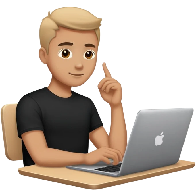 A man in a black t-shirt sitting at a laptop emoji