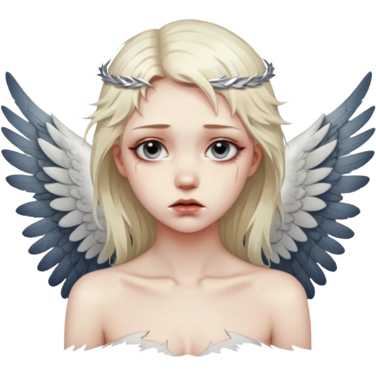 Female angel with torn wings, exposed collarbones, sorrow and lust intertwined emoji