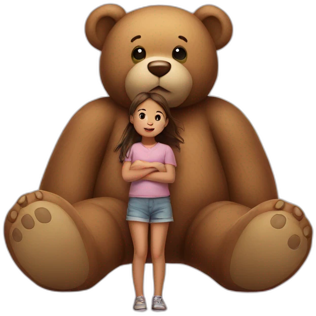 Very big teddy bear with small girl emoji