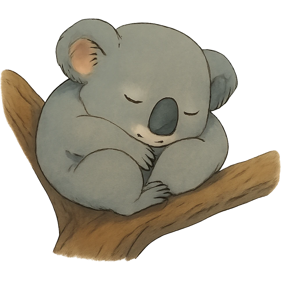 sleeping koala curled up on a tree branch in ghibli style emoji