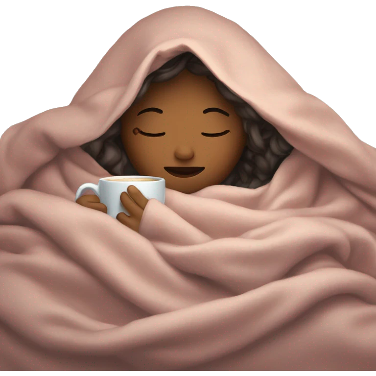 girl inside a blanket sipping coffee eyes closed emoji