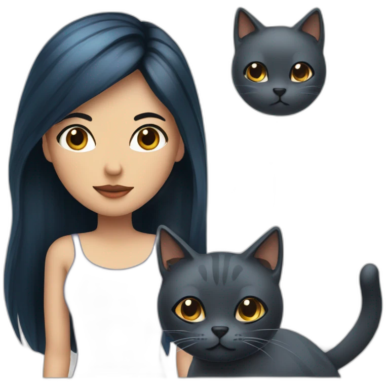 Woman with long, black and blue hair, brown eyes, a cat and a vaper emoji