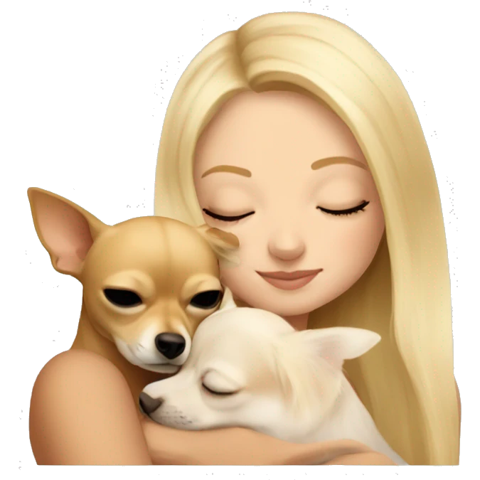 White Girl with long blonde hair napping with a tan chihuahua  emoji