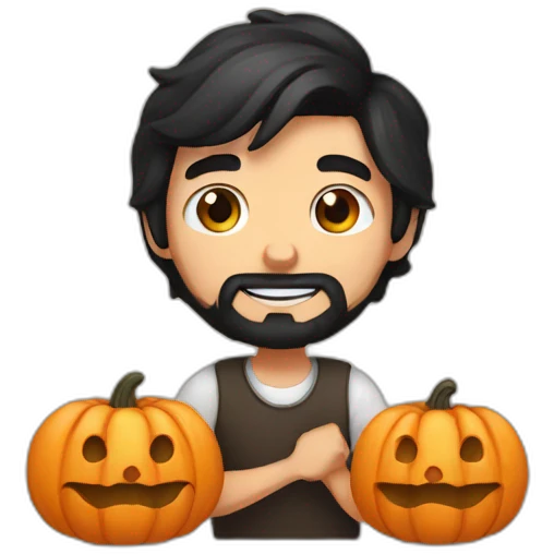 Guy with black hair and a short beard painting pumpkins emoji