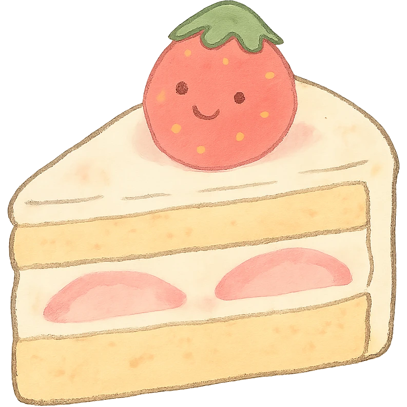 kawaii strawberry cake slice, soft pastel Japanese hand-drawn style, full object, transparent background emoji