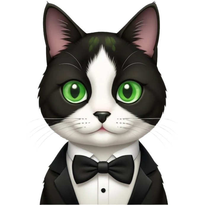 tuxedo cat medium hair with a a black nose and green eyes emoji