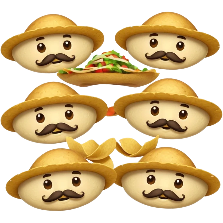 a flock of flying tortillo with a  mustache, no handlebar corners on the mustache emoji