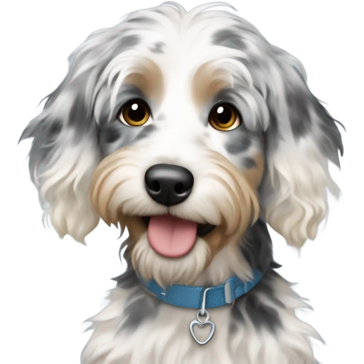 Blonde girl with blue Merle aussiedoodle  emoji