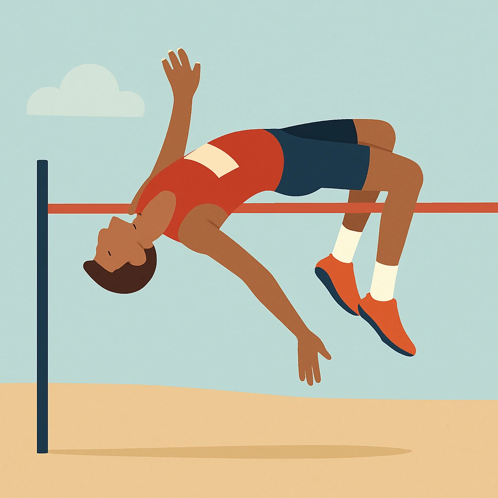 flat toon style high jump athlete, simple background emoji