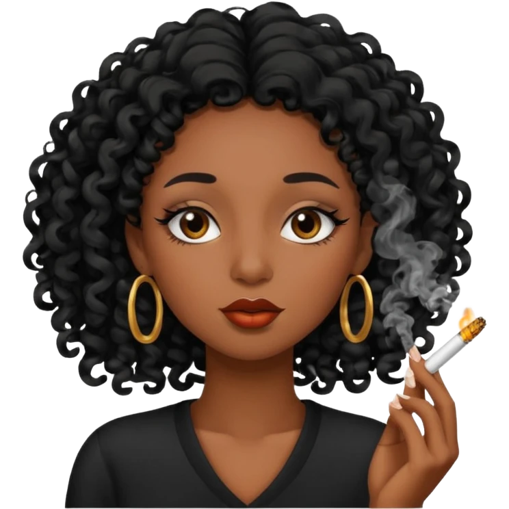 Black girl with eyelashes and curly hair smoking  emoji