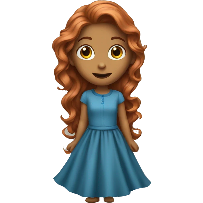 Long copper wavy haired girl in blue dress emoji