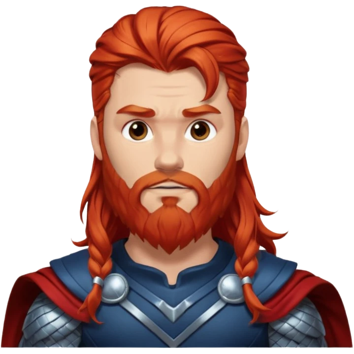 Thor, God of Thunder from Gods and Goddesses with long red hair and beard, silver and dark blue outfit emoji