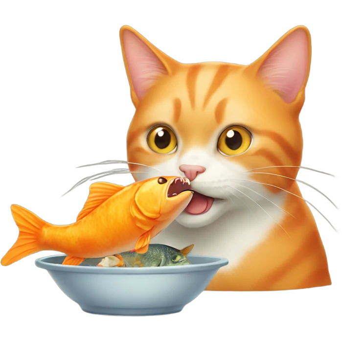 Orange cat eating fish emoji