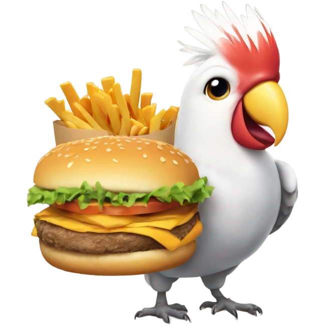 cockatiel bird holding burger emoji