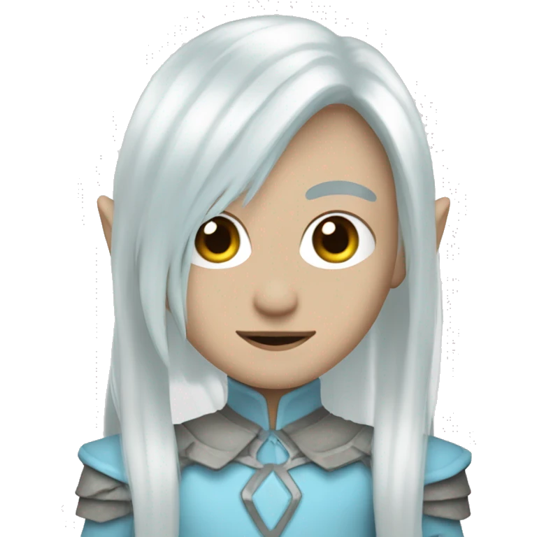 Cyber elf, long white hair, white skin, light blue clothes emoji