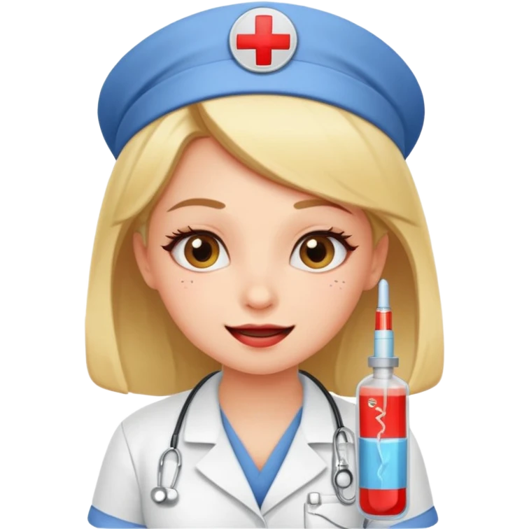 Create a cute sexi girl, funny sticker-style story in a cartoon illustration.
Scene sequence shows a nervous patient getting an injection from a kind nurse.
 emoji