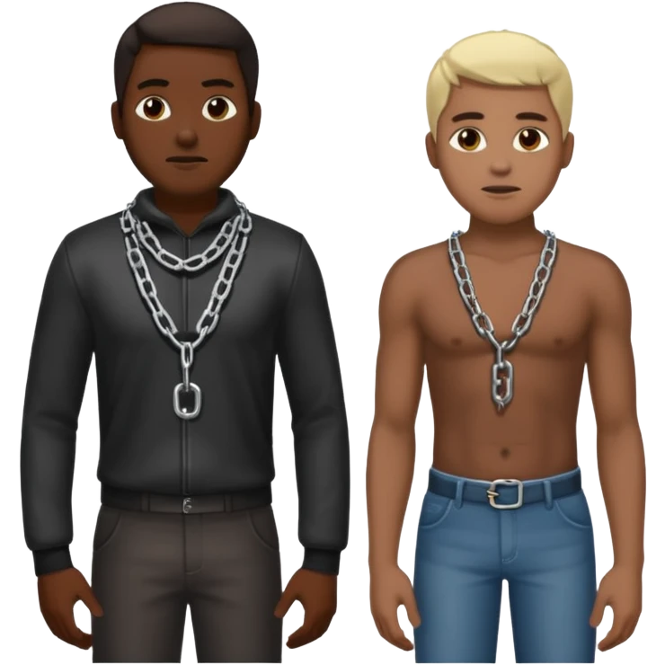 Black man in chains to a white man emoji
