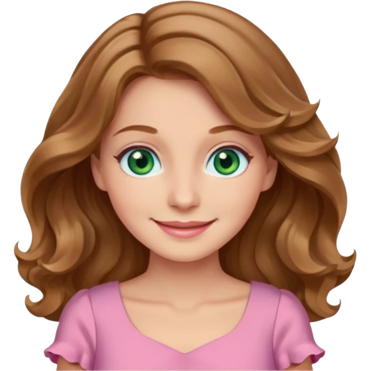 A woman has beige skin, wavy light brown hair, green-blu eyes, she wears pink dress  emoji