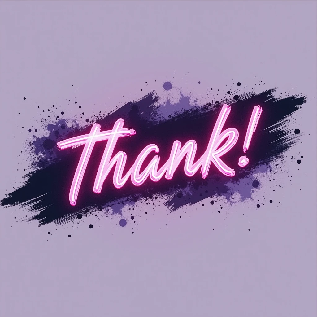 "thank you!" cyberpunk style text splash overlay lavender, streamer overlay, brush-font emoji