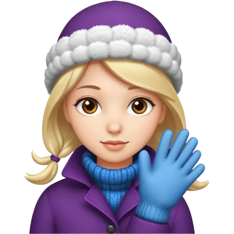 The girl is wearing a warm winter coat and a pair of woolen gloves. emoji