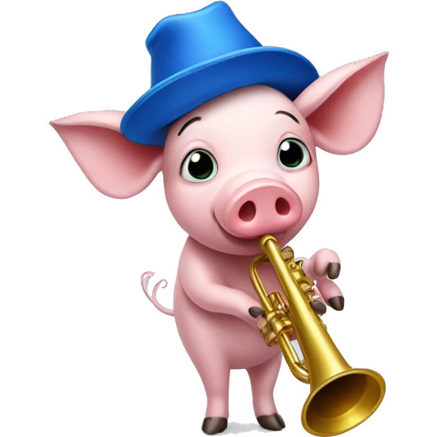 Pig with a blue trumpet and a cap emoji