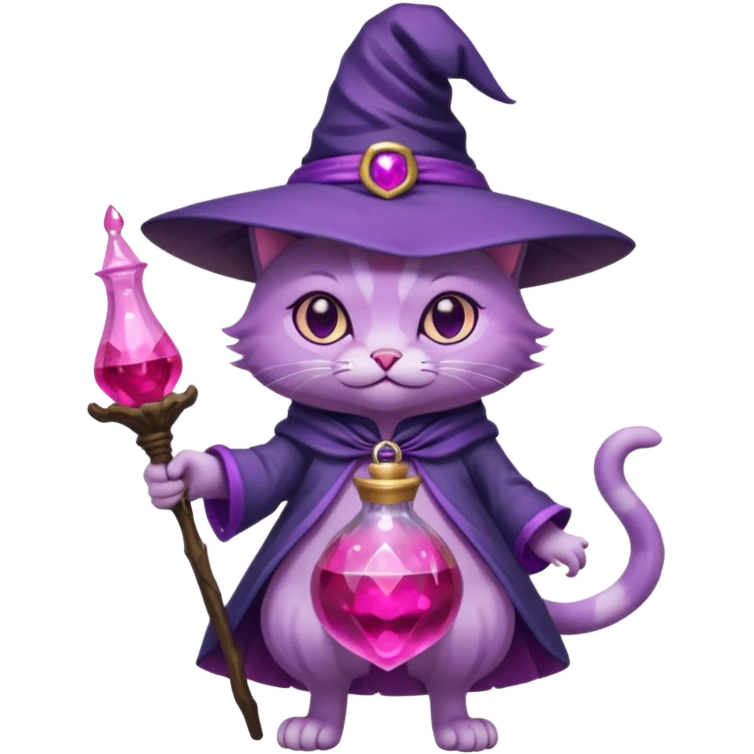 Purple witch cat full body with pink potion 🧪  emoji