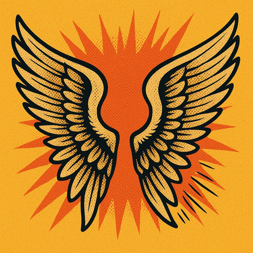 a pair of wings in old school comic book style emoji