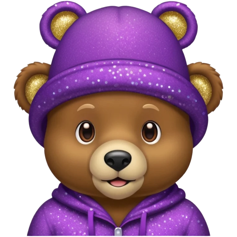 Urso adulto com boné roxo com glitter emoji