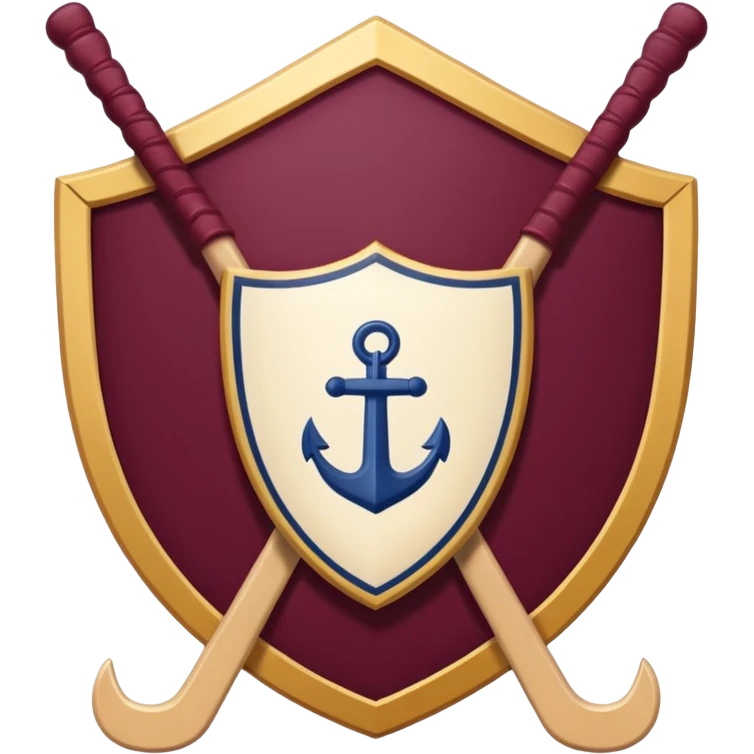 Emoji: Maroon circle, inside is a navy shield with cream outline. Shield has grapes and an anchor. Two cream hockey sticks behind. Cream text "ОДЕЩИНА KIDS emoji