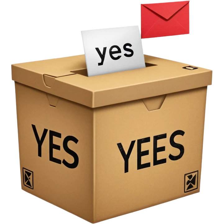Vote box with "yes, but" aber' written on the front and paper entering the top slot emoji