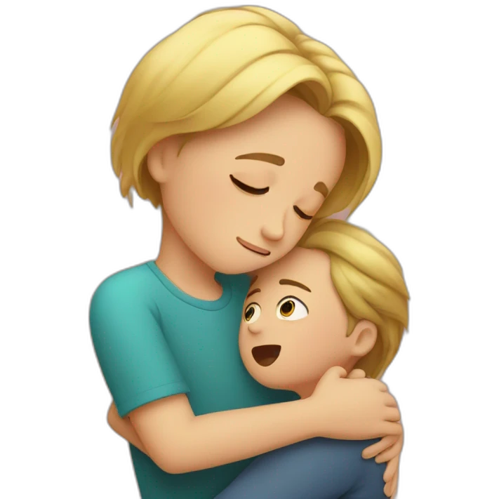 Cute boy crying on woman arms emoji