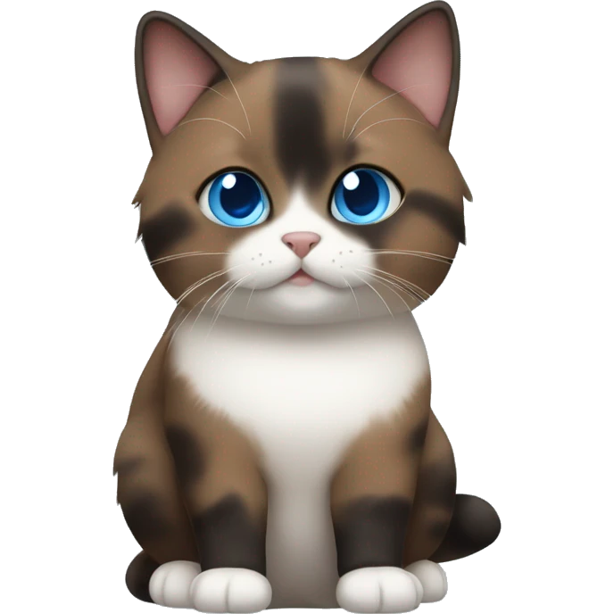 brown/ black/ withe munchkin cat sitting with blue eyes emoji