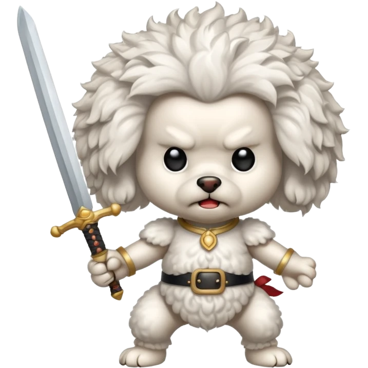 Poodle white angry with hair everywhere cute dog angry fighting with sword  emoji