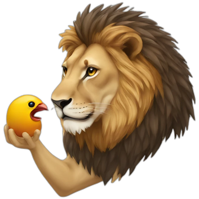 a lion eating a bird emoji