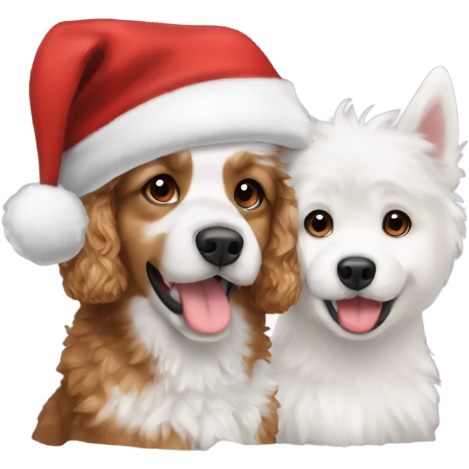 Cavapoo and white husky with Christmas hat  emoji