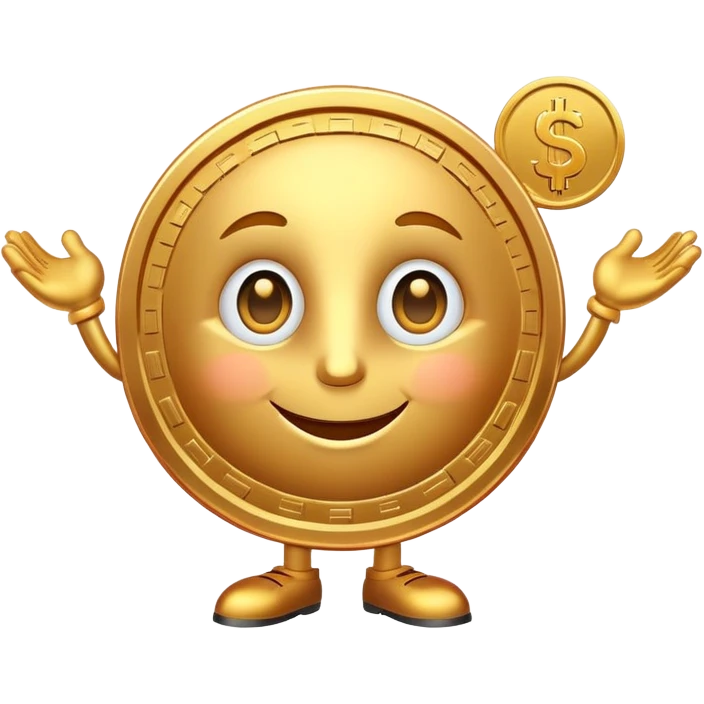 penny coin mascot with a cute face, money savvy, financial advisor character with dollar sign eyes emoji